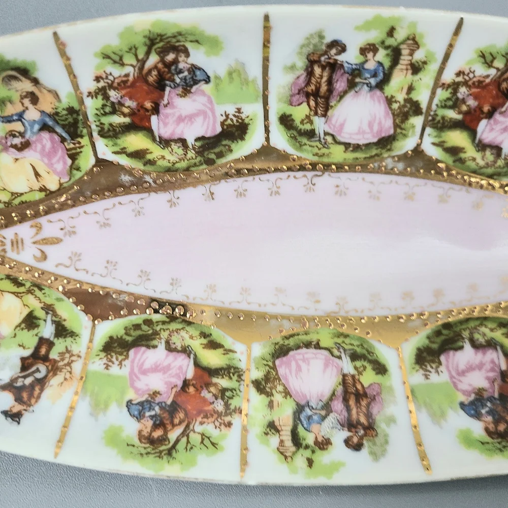 Royal Vienna Pink Porcelain Courting Couple Large Trinket Dish